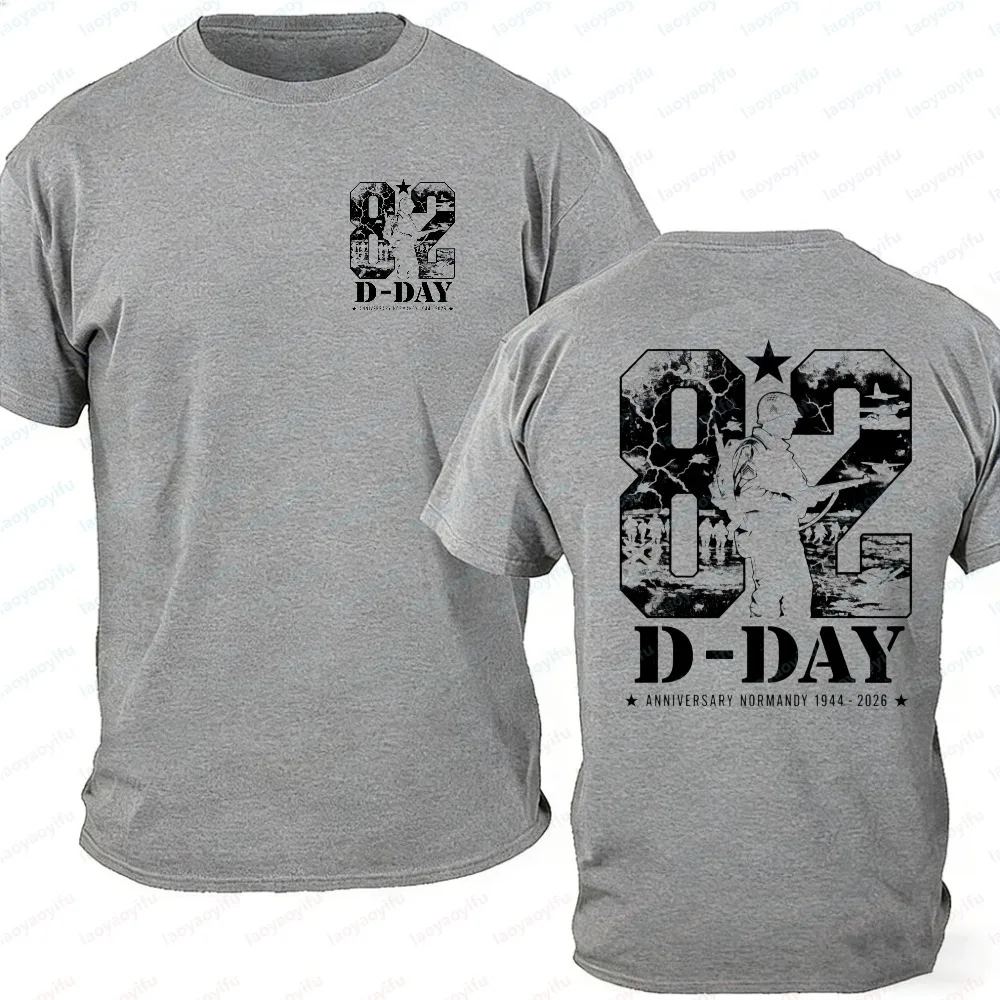 82nd Anniversary D-Day Normandy Landing 2026 T-Shirt Men's Soldier Silhouette 1944-2026 Double-Sided Print Cotton Casual Tops view 3