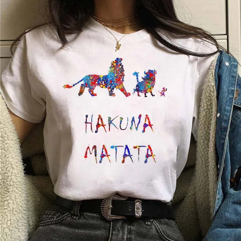 Camiseta de Hakuna Matata de dibujos animados de Disney para mujer, ropa Harajuku de los años 90, Ullzang, El Rey León, camisetas estampadas, regalo