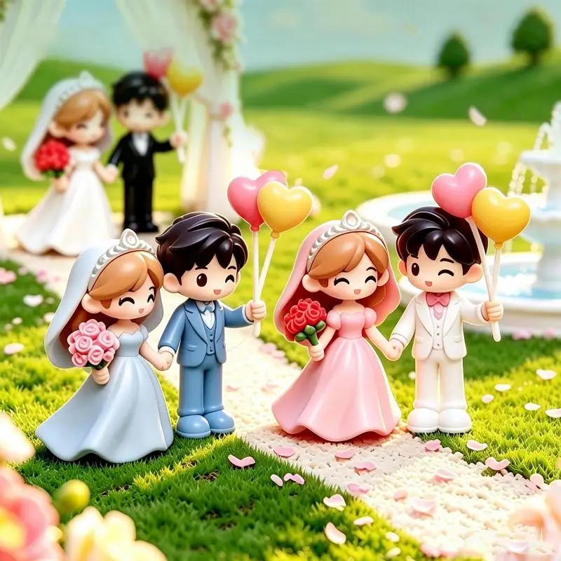 Mini Wedding Couple Figurine Romantic Bridegroom Doll Statue DIY Ornament For Micro Landscape Cake Topper Decoration