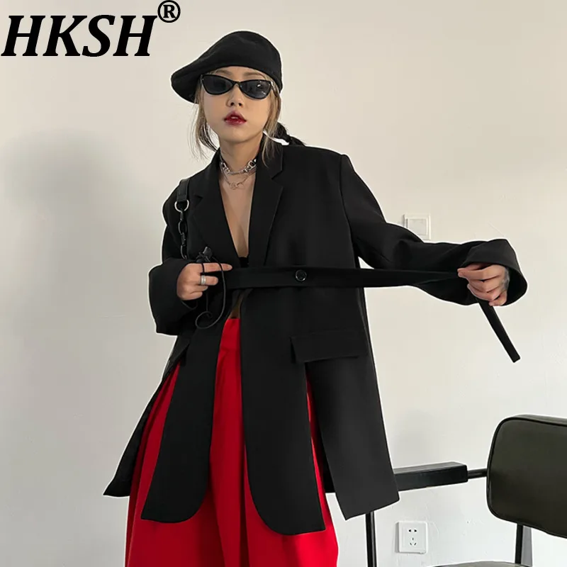 

HKSH Spring Autumn New Women Blazer Niche Design Split Hem Ribbon Elegant Casual Fashion Chic Jacket High-end Trend Coat HK17058
