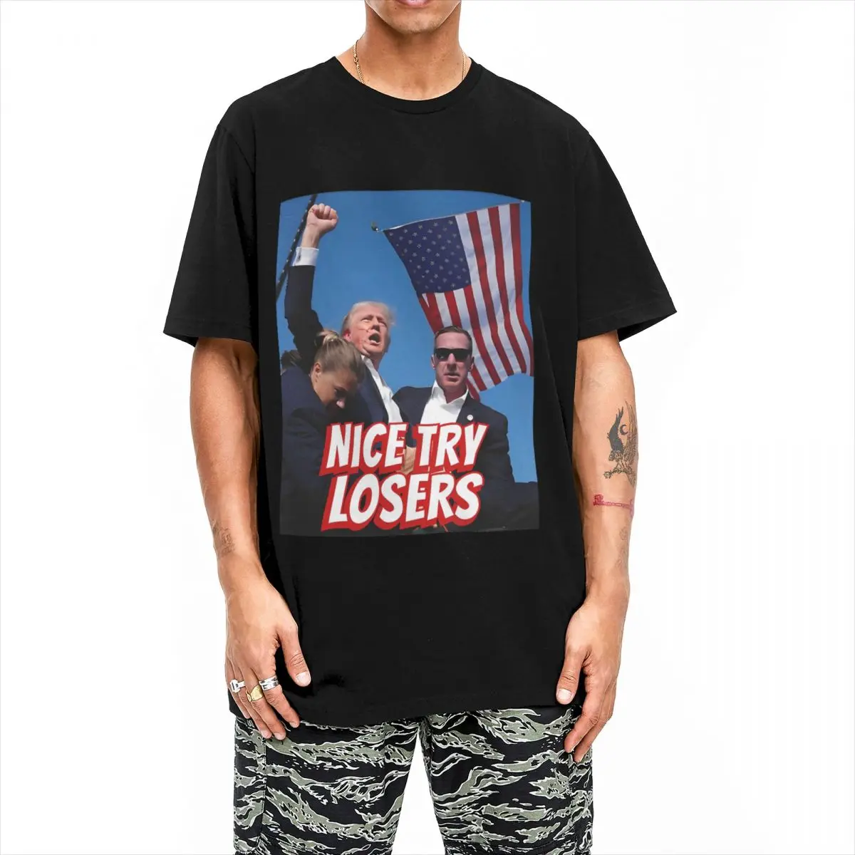 Trump T Shirt Summer Nice Try Losers! Vintage T-Shirts 100% Cotton Harajuku Tshirt For Man Short-Sleeved Casual Tees