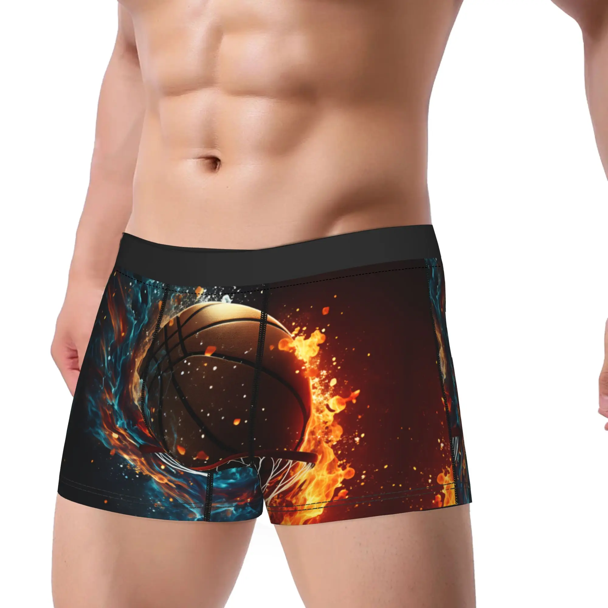 Fire & Water Basketball Dunk Underwear  Man Underpants Custom DIY Sexy Soft Boxer Shorts Trenky Boxer Brief Big Size