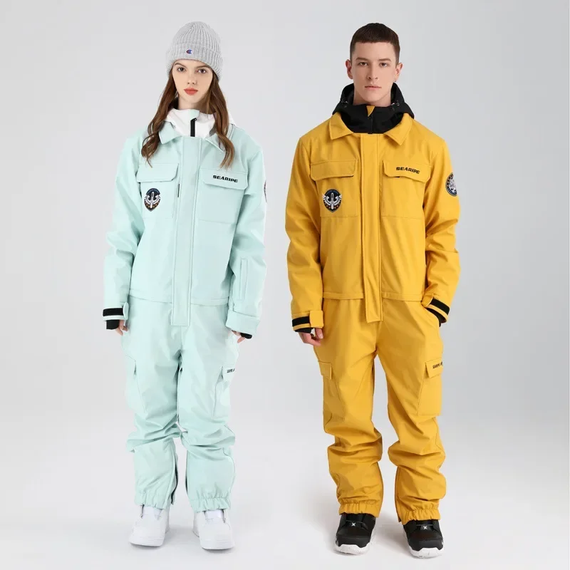 

2025 Hooded Skiing Suits Women Outdoor Windproof Jumpsuit Female One Piece Snow Overalls Man Waterproof Snowboard Outfit Clothes