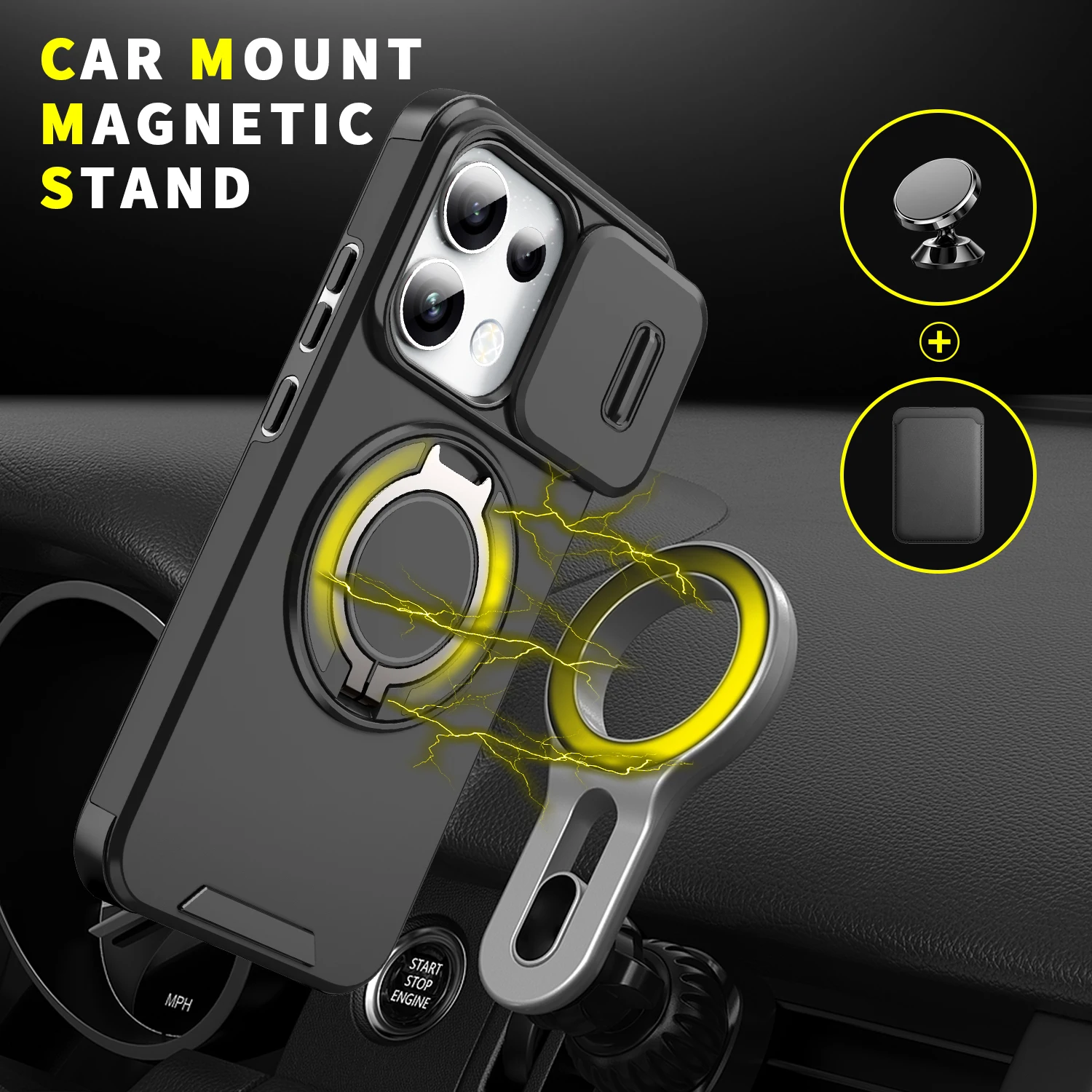 Etui z magnetycznym uchwytem i osłoną aparatu z przesuwanym okienkiem do OPPO Reno 16 Pro Reno16 F 5G Reno 16 FS 5G, pancerne etui ochronne Funda — zdjęcie produktu 4