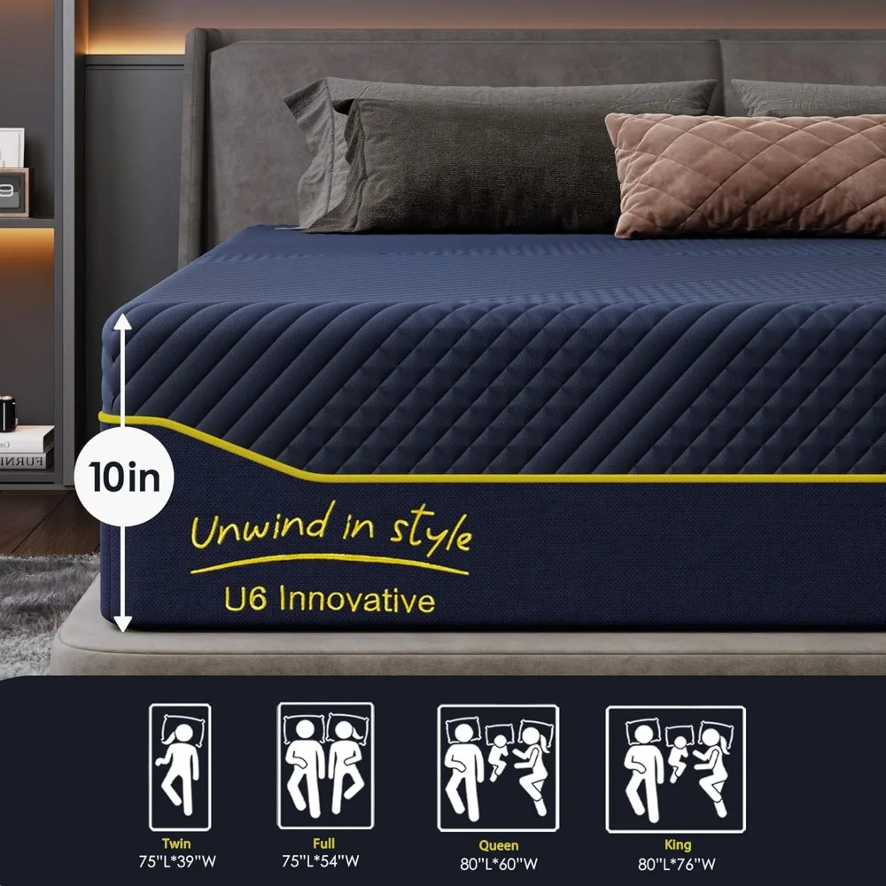 مرتبة إسفنجية الذاكرة مقاس 10 بوصة لتخفيف آلام الظهر، جل نحاسي للتبريد، معتمد من CertiPUR-US، سرير علاجي متوسط الحجم #6