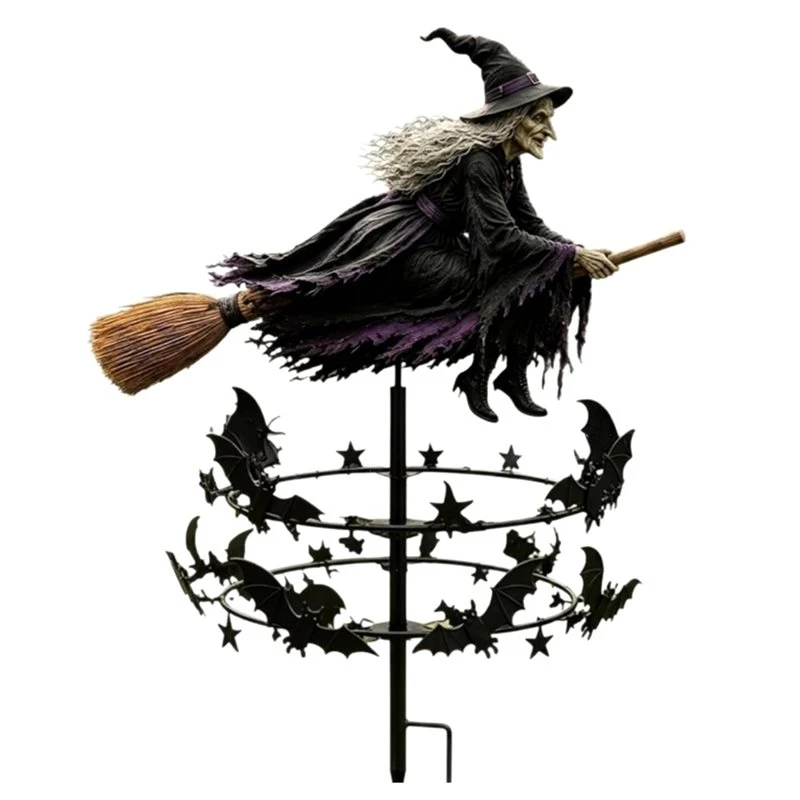 PZHI-Halloween Witch Iron Weather Vane Metal Wind Indicator Waterproof