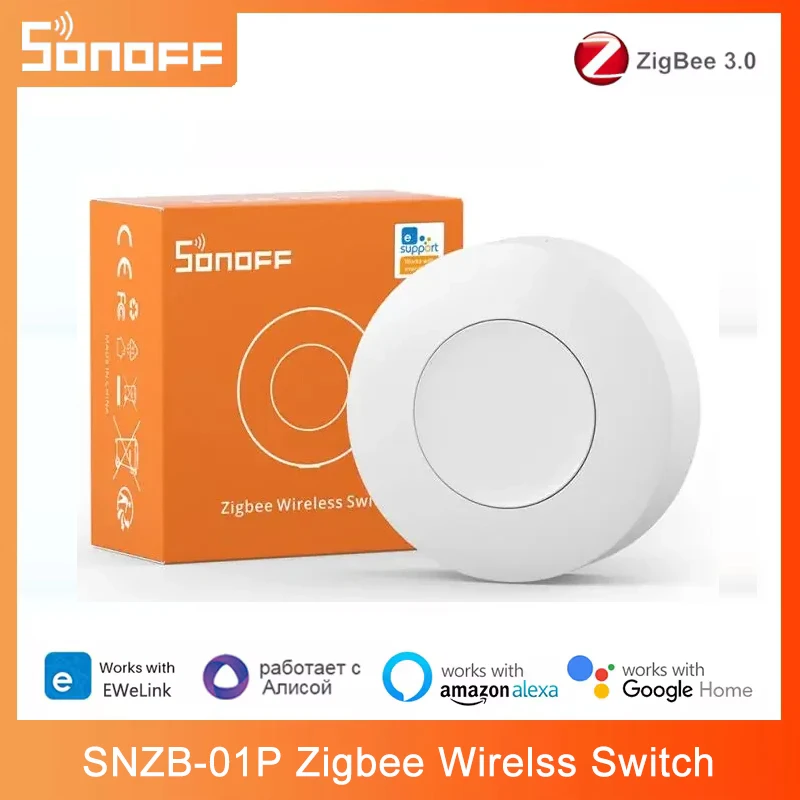 

SONOFF SNZB-01P ZigBee Беспроводной пульт дистанционного управления Смарт-кнопочный переключатель Двустороннее управление Поддержка смарт-сцены Alexa Google ZBBridge E-WeLink