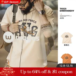 Maden Vintage Tiger Embroidery Short Sleeve Tee Men's Round Neck Loose Letters Printed T-shirts Uncle Fu 2023 Summer Funny Tops