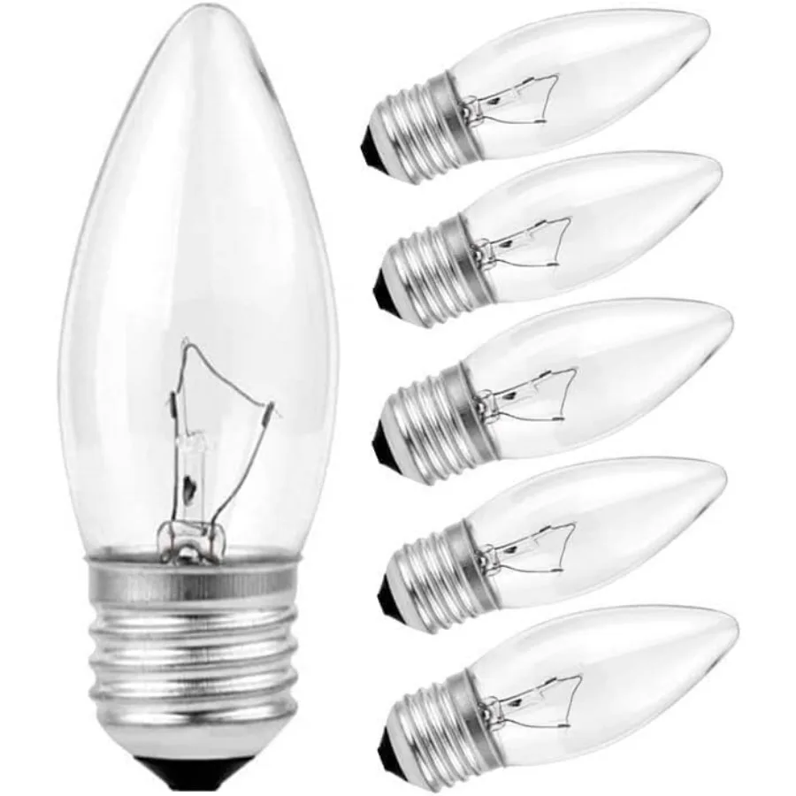 

40W Incandescent Torpedo Tip Chandelier - ge Light Bulbs 40 watt, E26 Candelabra, TipIncandescent Clear Dimmable Light Bulbs an