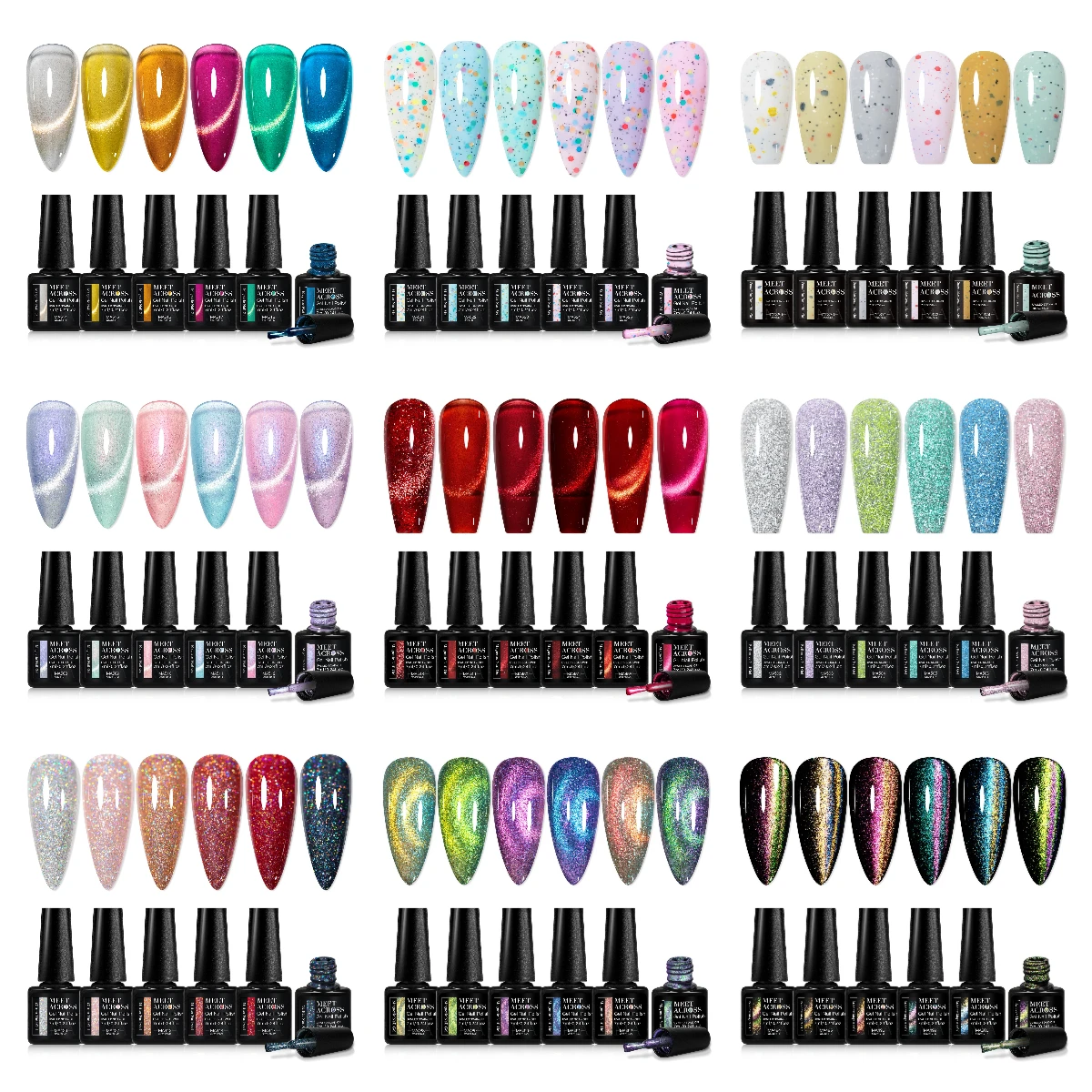 

MEET ACROSS 8Pcs/Set Nail Gel Polish, Various Types Nail Art Vernis, Semi Permanent UV/LED Manicure Kit for Nails DIY Design