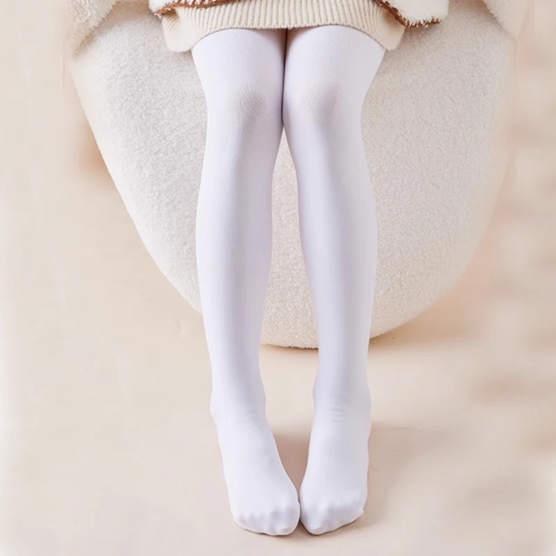 1 pair of girls\' thin fleece pantyhose Autumn and winter plus fleece white pantyhose Autumn and winter can be worn thickened fab