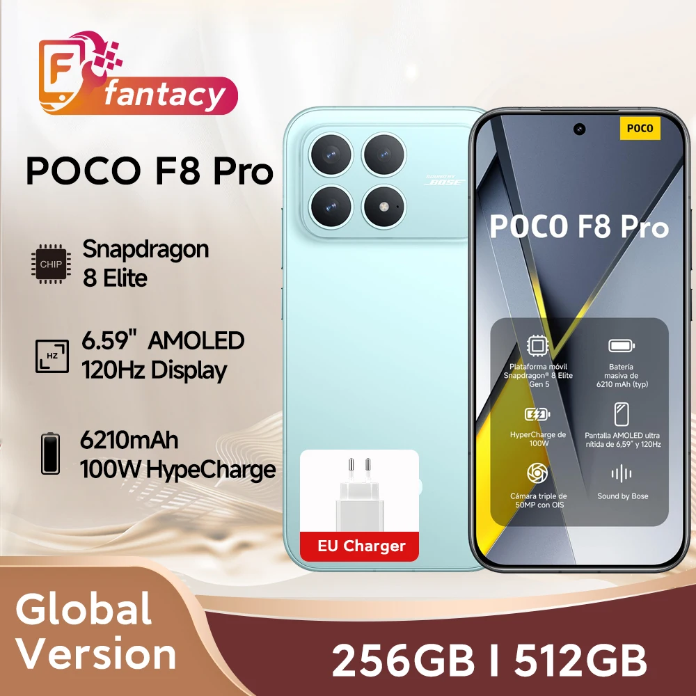 Смартфон POCO F8 Pro Global Version Snapdragon8 Elite 100 Вт HypeCharge 6210 мАч Аккумулятор 6,59 дюйма 120 Гц HyperRGB AMOLED-дисплей NFC