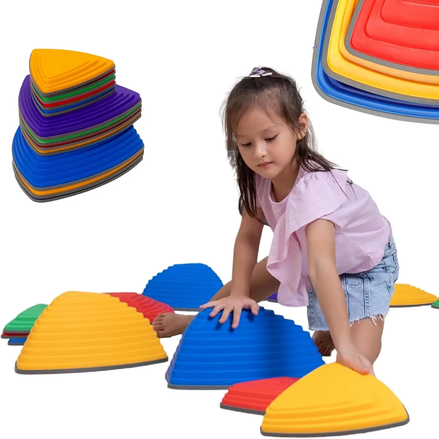 

12 Pcs Stepping Stones for Kids Non-Slip Obstacle Course Indoor Outdoor Balance Development with Bonus Stickers