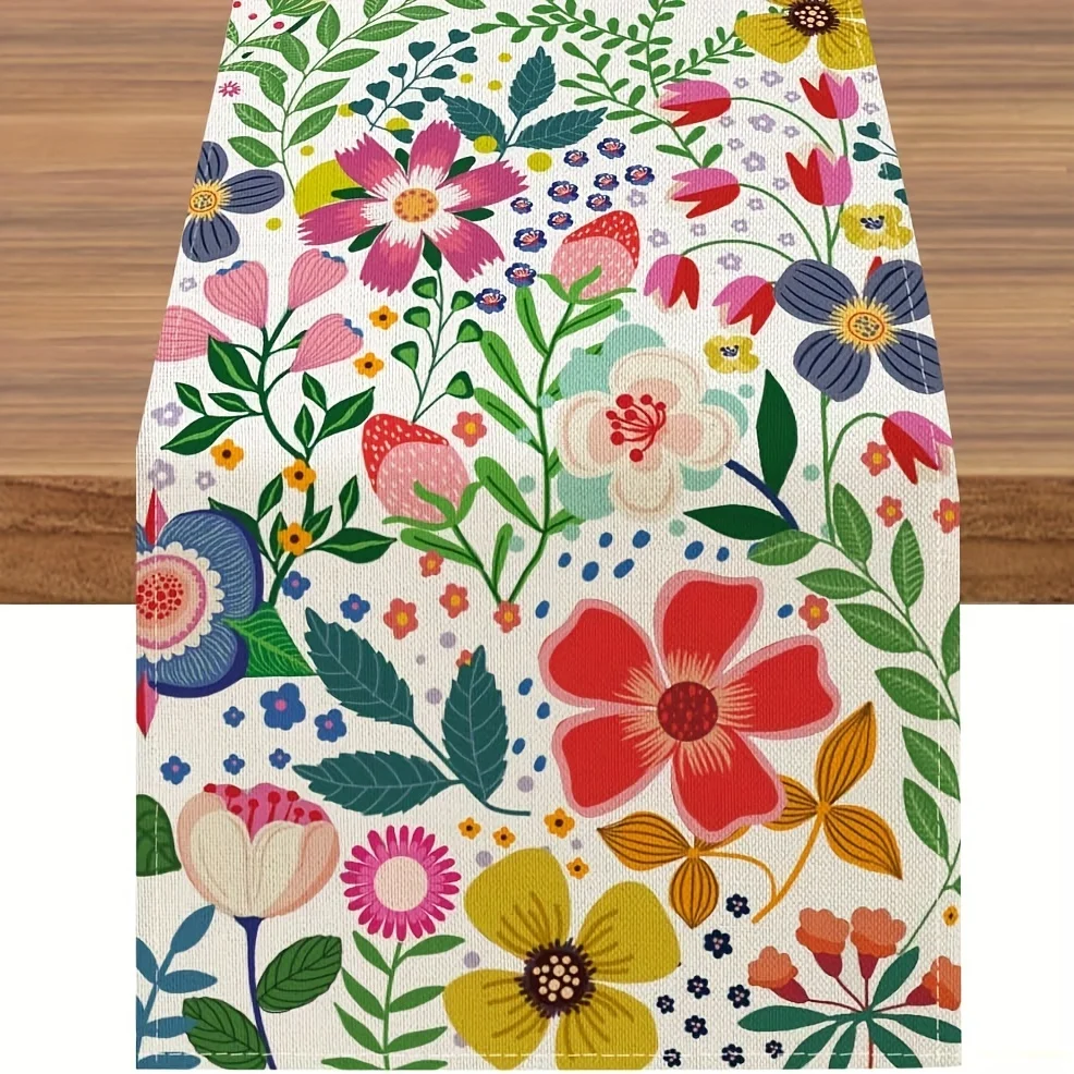 1pc Bohemian Table Runner Spring Floral Design Woven Rectangular Home Kitchen Dining Decor Options
