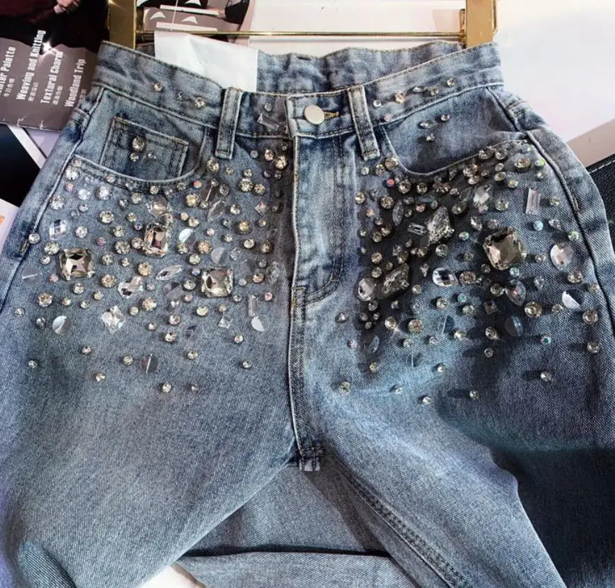 

Diamond rhinestone flash casual baggy pants women's jeans harem casual pants