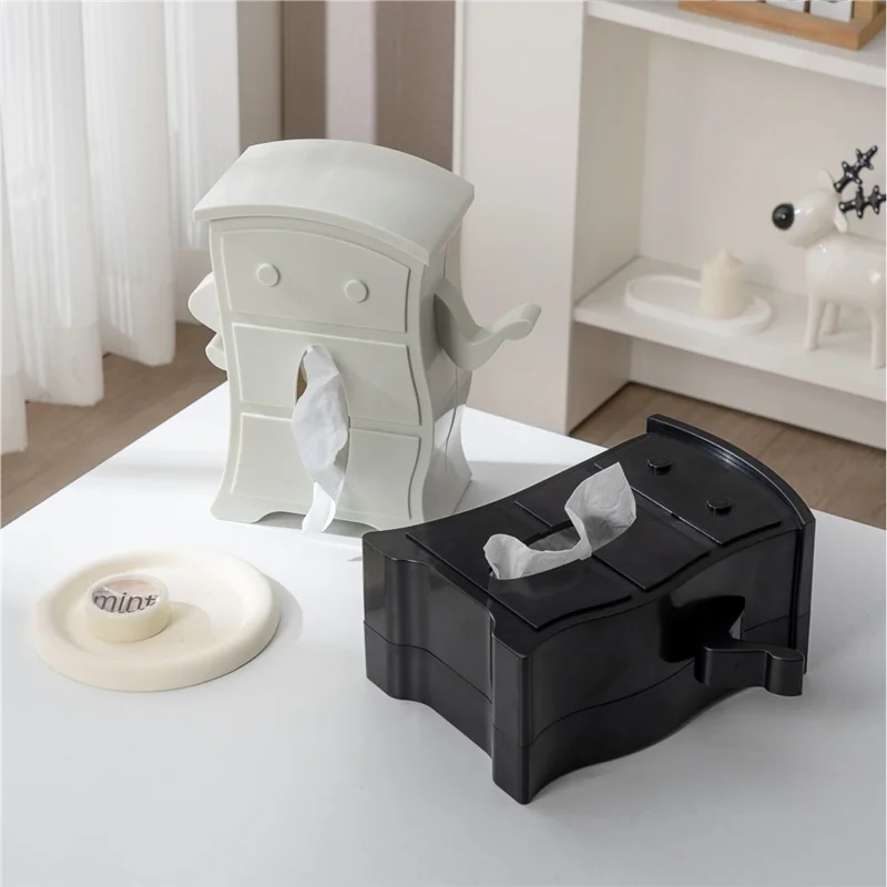 TKOH-Caja de pañuelos Caja de pañuelos de tocador de mesa Caja de almacenamiento de pañuelos con soporte elástico Negro