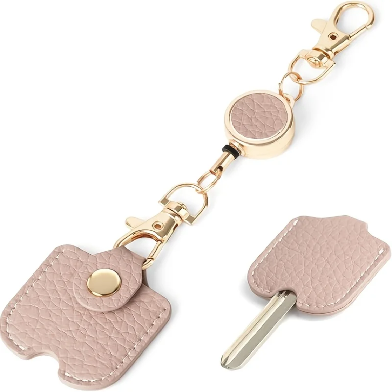 Cute Portable Retractable Keychain for Women 11.81 Inch Elastic Anti Loss Key Ring with Gold Metal Buckle for ID and Car Keys - view 4