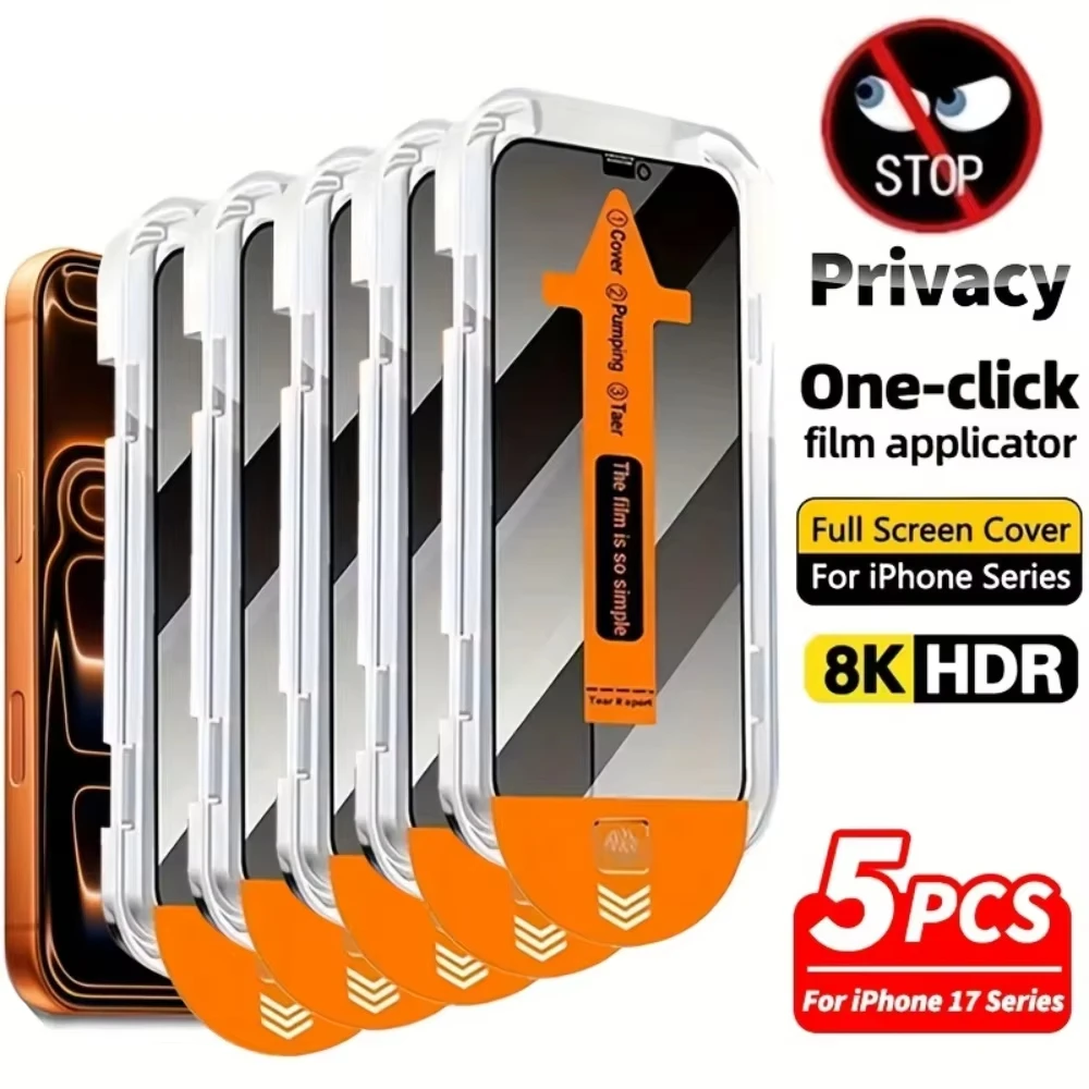 1-5 Stück staubfreie Anti-Spy Blickschutzfolien aus Glas für iPhone 17 Pro Max 17 Air 16Plus 15Pro 14 13 12 11 Mini XS XR 16e