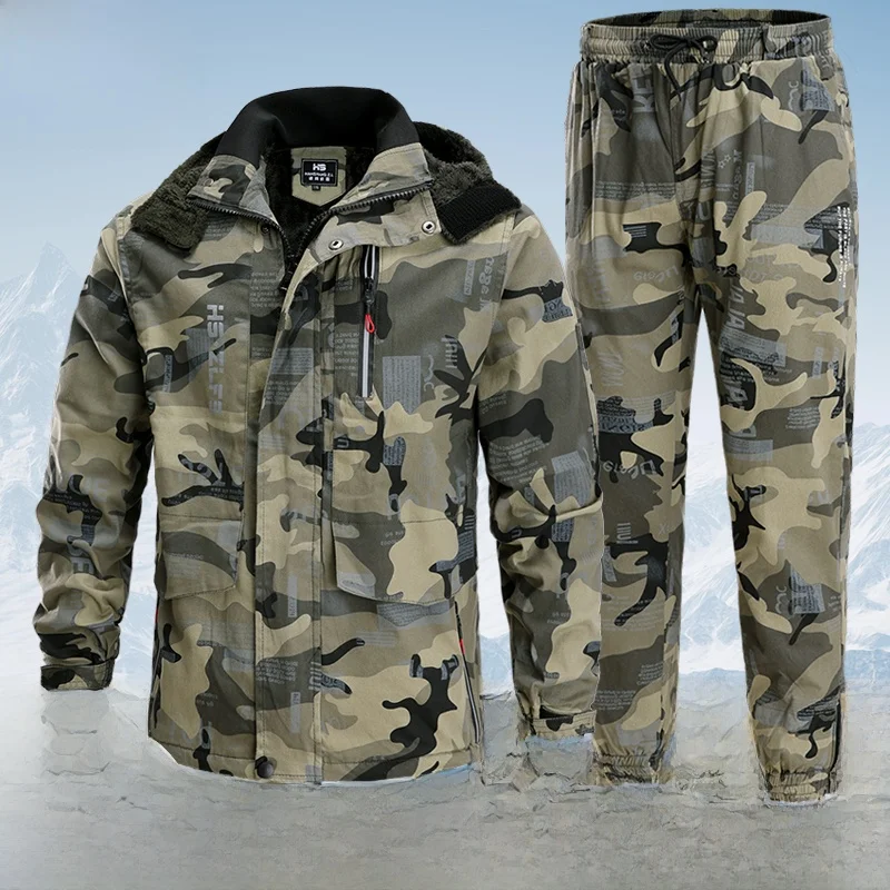 

Thiened Fce Winter Work orm Set Detachable Hooded Labor Protection Clothing Set Tear Resistant Wear Resistant Camouf...