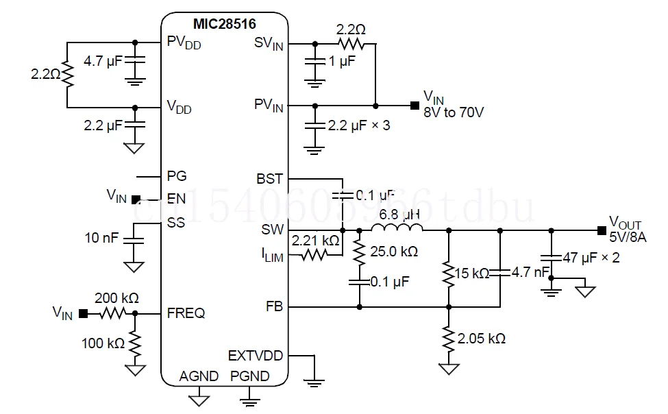 Adjustable Synchronous Step Down Regulator Mic28516 / 7 Evaluation Board / 70V / 8A / Frequency