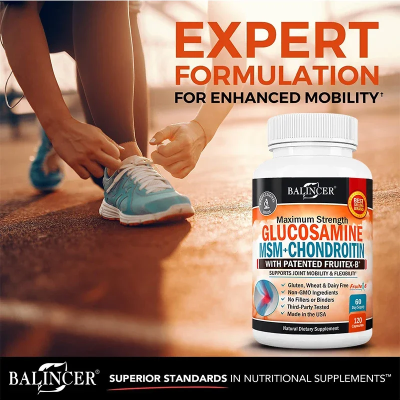 Glucosamine Chondroitin - Contains Curcumin To Help Support Back, Neck, Joint Mobility, and Cartilage and Knee Health