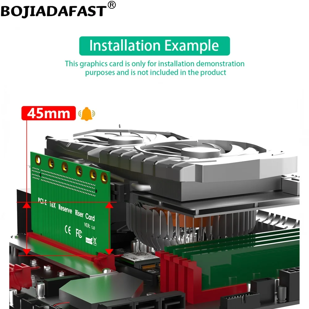 Tarjeta elevadora adaptadora PCI Express 3,0 16X a PCI-E X16 inversa de 90 grados para caja de servidor 2U (CPU de remolque de dirección de instalación)