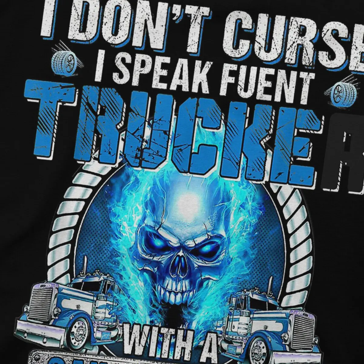 Skull I Don't Curse Man's TShirt Trucker Skull Crewneck Tops 100% Cotton T Shirt Humor High Quality Birthday Gifts