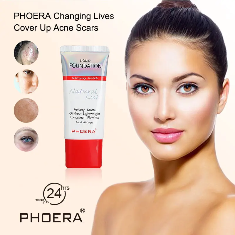 PHOERA Liquid Foundation Mineral Touch Oil Control Matte Skin-Friendly Makeup Full Coverage 24Hour Long Lasting Cosmetic