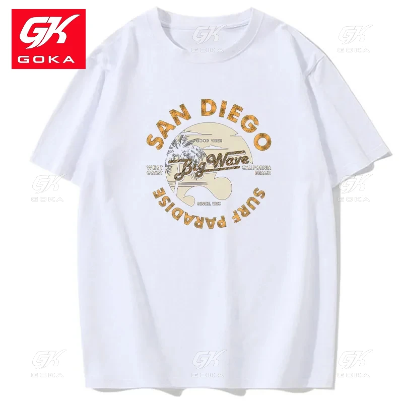 Men's and Women's Cotton T Shirt Short Sleeved San Diego Surf Paradise West Coast of California Printed Casual Unisex  T-shirts