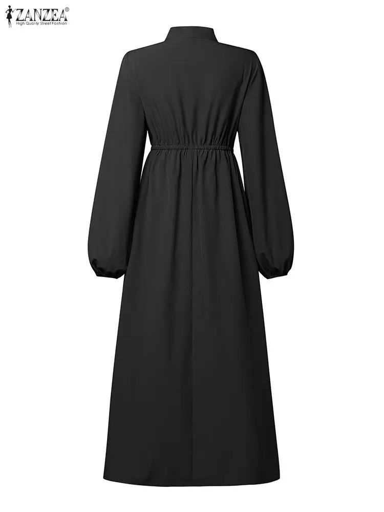 ZANZEA-vestidos de fiesta elegantes y modestos para mujer, hiyab musulmán con lazo y manga acampanada, vestido largo escalonado, ropa de Ramadán Eid 3XL