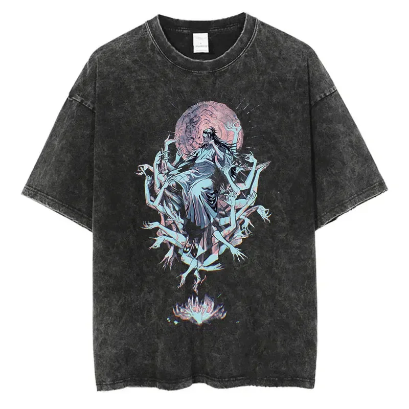 

Japanese anime Jujutsu Kaisen Natsuyuki printed men's washed 100% cotton retro T-shirt loose and high-quality short-sleeved