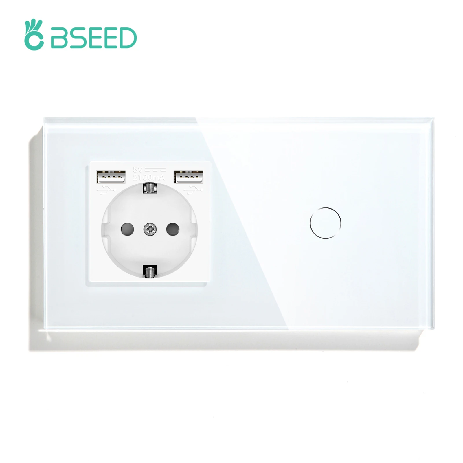 Bseed Wand Stopcontact Met 1/2/3 Bende 1way Touch Light Schakelaar Usb Type-C Lading Stopcontact Glas Paneel Witte Wandschakelaar