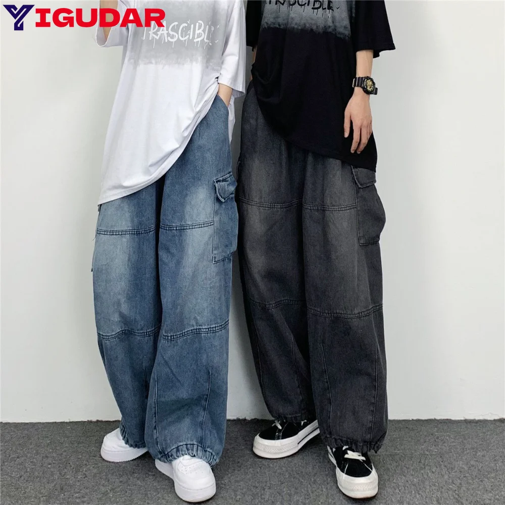 Vintage Y2K Streetwear Baggy Cargo Jeans High Waisted Straight Wide Leg Pants Fashion Loose Denim Trousers New Washed Jeans