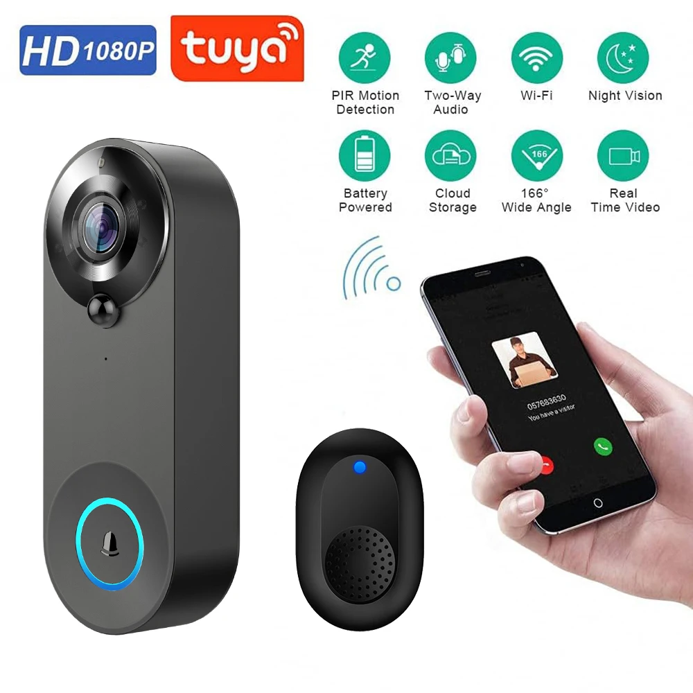 TUYA Video Doorbell WiFi Wireless Door Bell Camera Smart 1080P Video Door Phone Outdoor Waterproof IP65 Night Vision Ring Bell