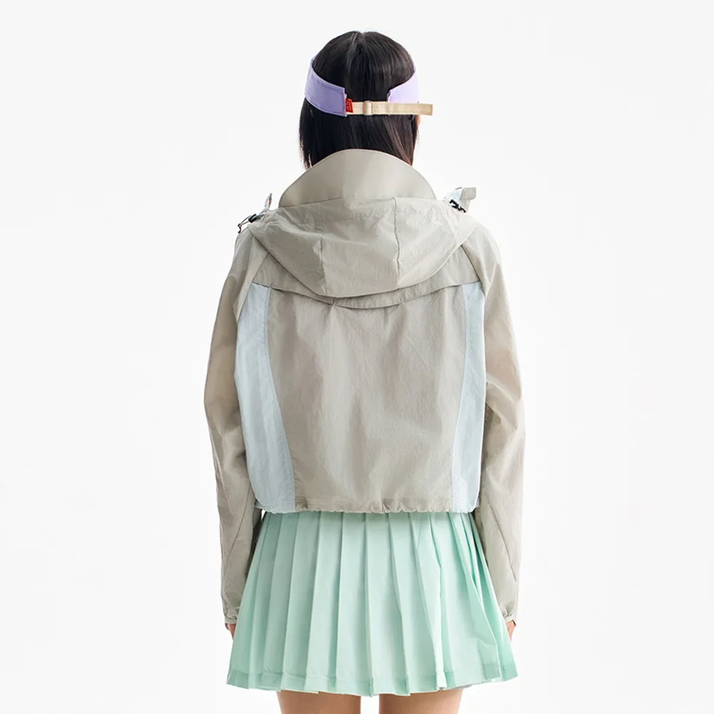 Outdoor Hiking Women Short Hooded Jacket Waterproof Windproof Lightweight Quick‑Dry Sun Protection Loose Streetwear Coat