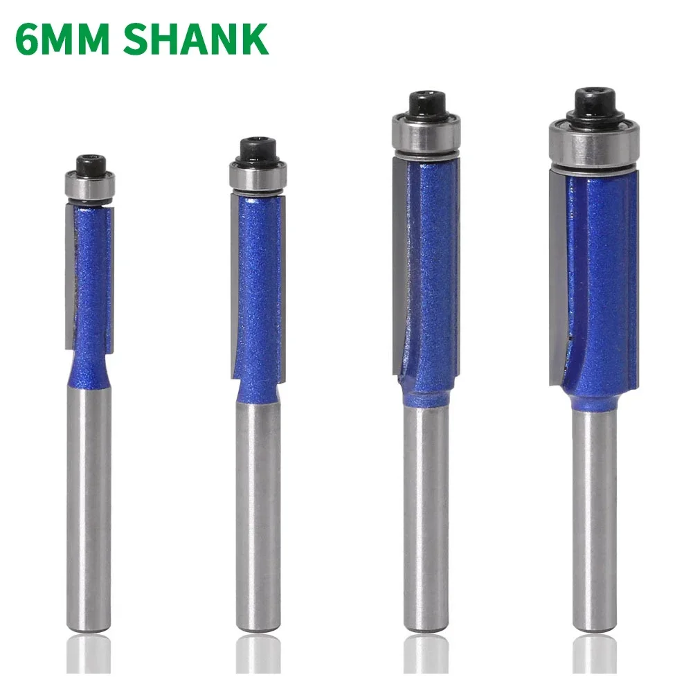 1PC 6MM Shank Milling Cutter Wood Carving Trim Router Bit With Bearing Wood Template Pattern Bit Tungsten Carbide Milling Cutter