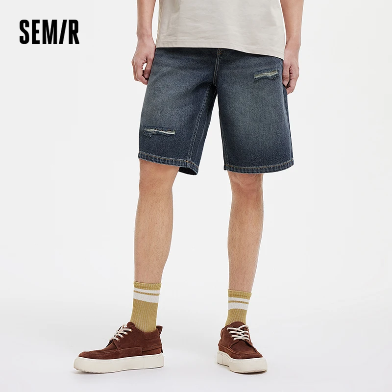 Semir Distressed Denim Shorts Men Vintage Cooling Loose Mid Length 2025 Summer New Fashionable Trendy Shorts
