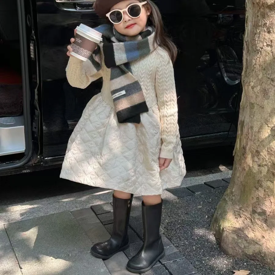 2025 Autumn and Winter Girls Sweater Loose Solid Color Wool Dress Loose Green Knitted Sweater Children s Clothing Kids Dress