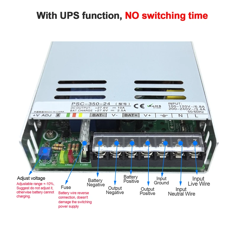 

350 Вт зарядка Φ бесперебойный источник питания светодиодный Вход 110/В переменного тока Выход 12 В/24 В постоянного тока импульсный источник питания UPS для зарядки