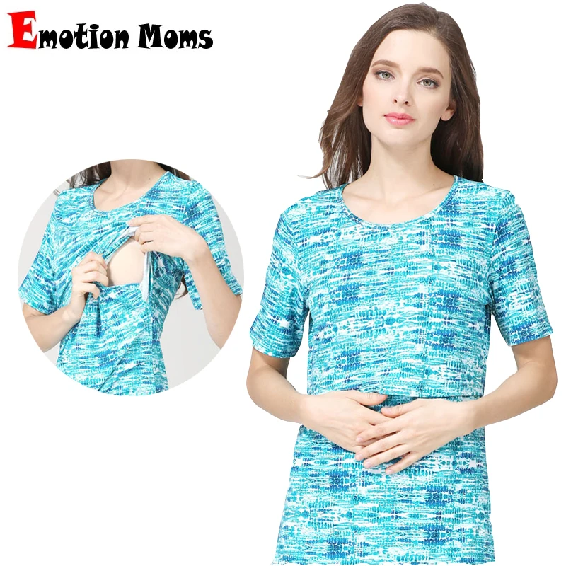 

Short Sleeve Breastfeeding Clothes Printed Neck Summer Maternity Tops Soft Cotton Nursing T-shirt Clothes for Pregnant Women