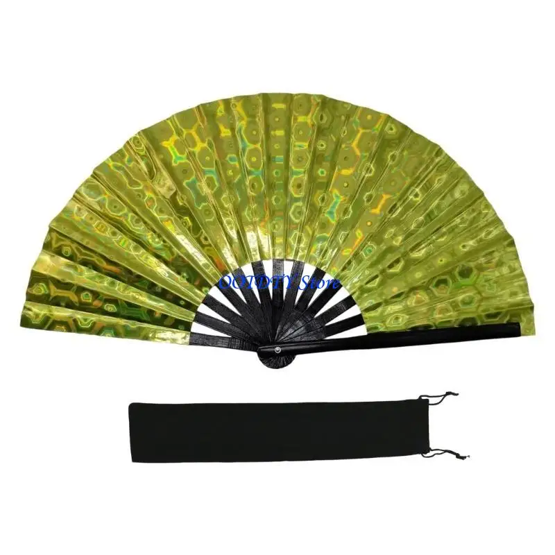 367A Reflective Shimmering Multicolor Folding Handheld Fan for Dance and Fitness Activity Comfortable Grip and Easy to Use