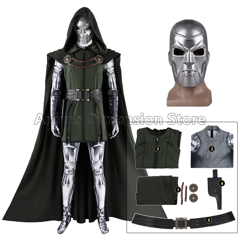 

Doctor Doom Cosplay Costumes Jumpsuit Cloak And Mask Anime Role Play Uniform Halloween Party Outfit For Men