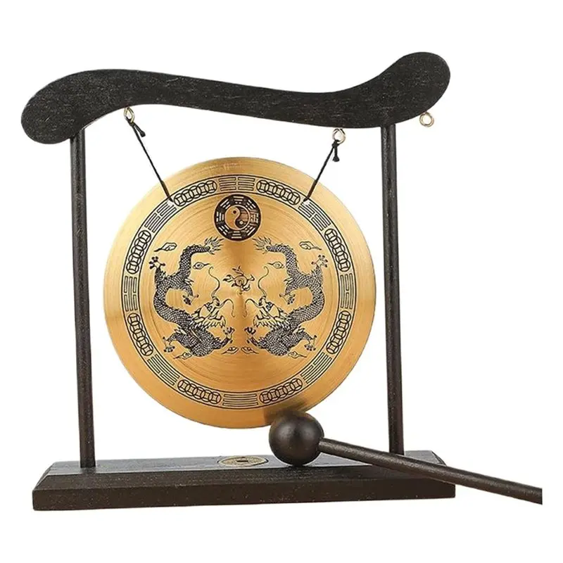

Desktop Gong Instrument, 4.7 Inch Wind Chime Gong With Stand & Beater Feng Shui Home Decor Housewarming Gift-AT20