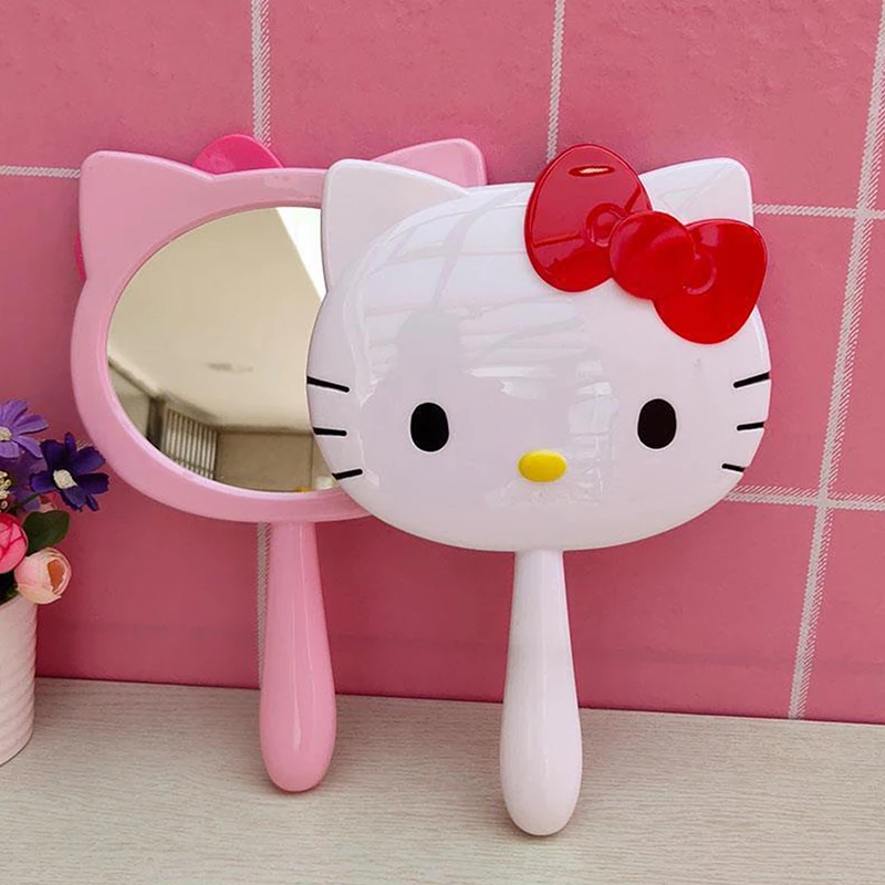 

Cartoon Sanrio Hello Kitty Handheld Makeup Mirror Kawaii Kt Cat Handle Make Up Mirrors Girl Birthday Gift