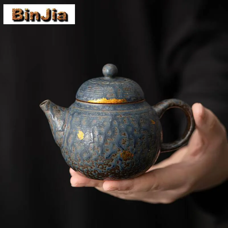 

180 мл Ретро бронзовый глазурованный чайник японский старый скальный глиняный горшок для приготовления чая горошек синий чайник с заварочным устройством чайная посуда украшения подарки подарок