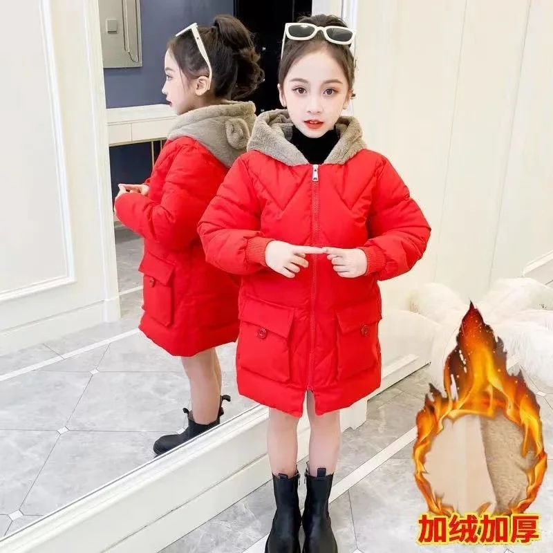 

Girls Down Down Coat Jacket Cotton Outerwear Windbreak 2023 New Thicken Velvet Winter Warm Snowsuit Children's Clothing