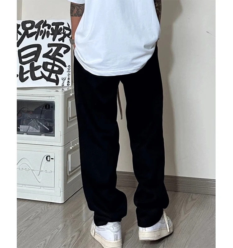 الأمريكية Sle مستقيم الساق السراويل الرياضية عارضة الرجال ربيع الخريف فضفاض الترفيه Dstring واسعة الساق السراويل الطويلة