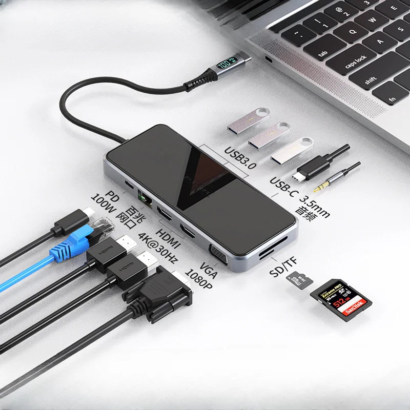 

Разветвитель USB 3,0 типа C с сетевым портом, док-станция для компьютера с цифровым дисплеем, док-станция