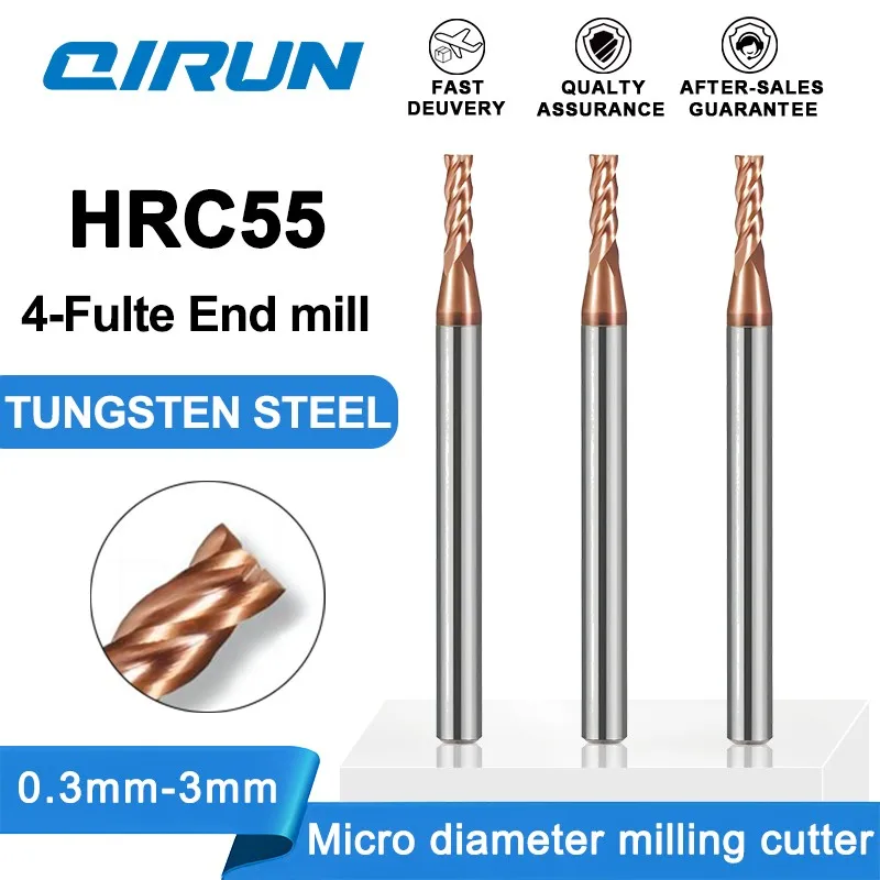 QIRUN HRC55 4-Flute nano coated deep groove flat bottom milling cutter, CNC machining tool, tungsten steel  milling cutter.