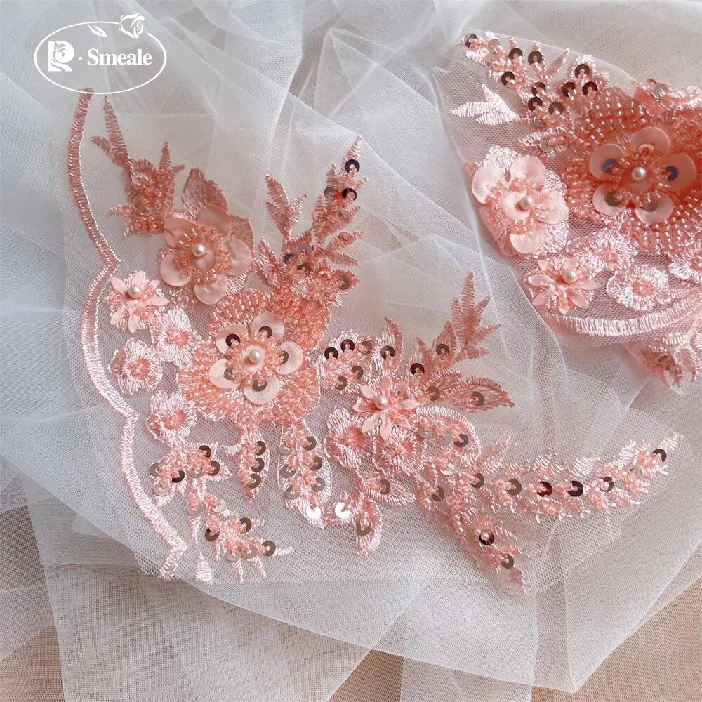2 Stück/1 Paar 12 Farben Pailletten-Röhrchen-Perlen-Stickerei-Spitzenapplikation Hanfu-Kopfbedeckung DIY-Spitzenpatch mit verspiegelten Spitzenblumen RS4198 – Detail 5
